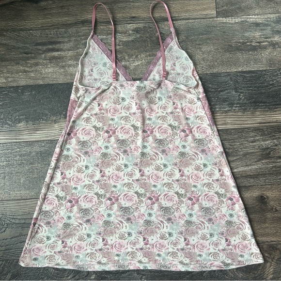 Nanette Lepore Pink White Floral Lace Trim Nightgown/Cami Adjustable Straps XL - Picture 4 of 6